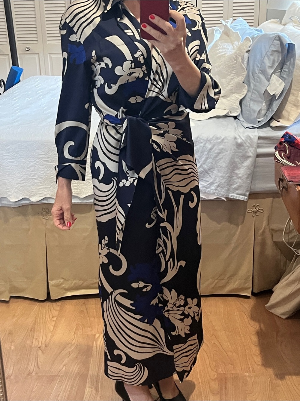 Zara Navy & Cream Floral Maxi Wrap Dress maxi, polyester